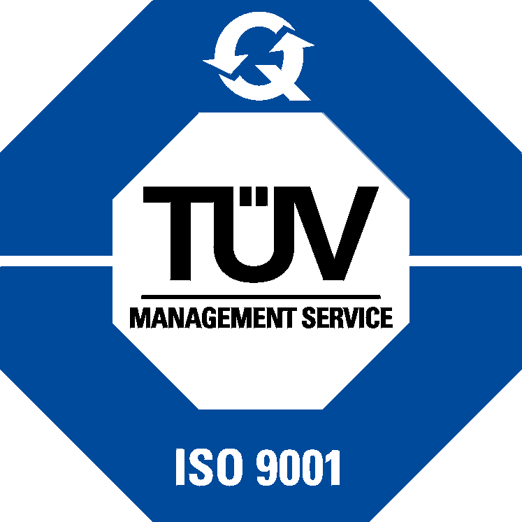 Blau-weißes TÜV Management Service Logo mit kreisförmigem Pfeilsymbol oben, schwarzem Text in der Mitte, "ISO 9001" unten - ideal für it unternehmen dresden oder als Qualitätsnachweis für einen it dienstleister dresden.